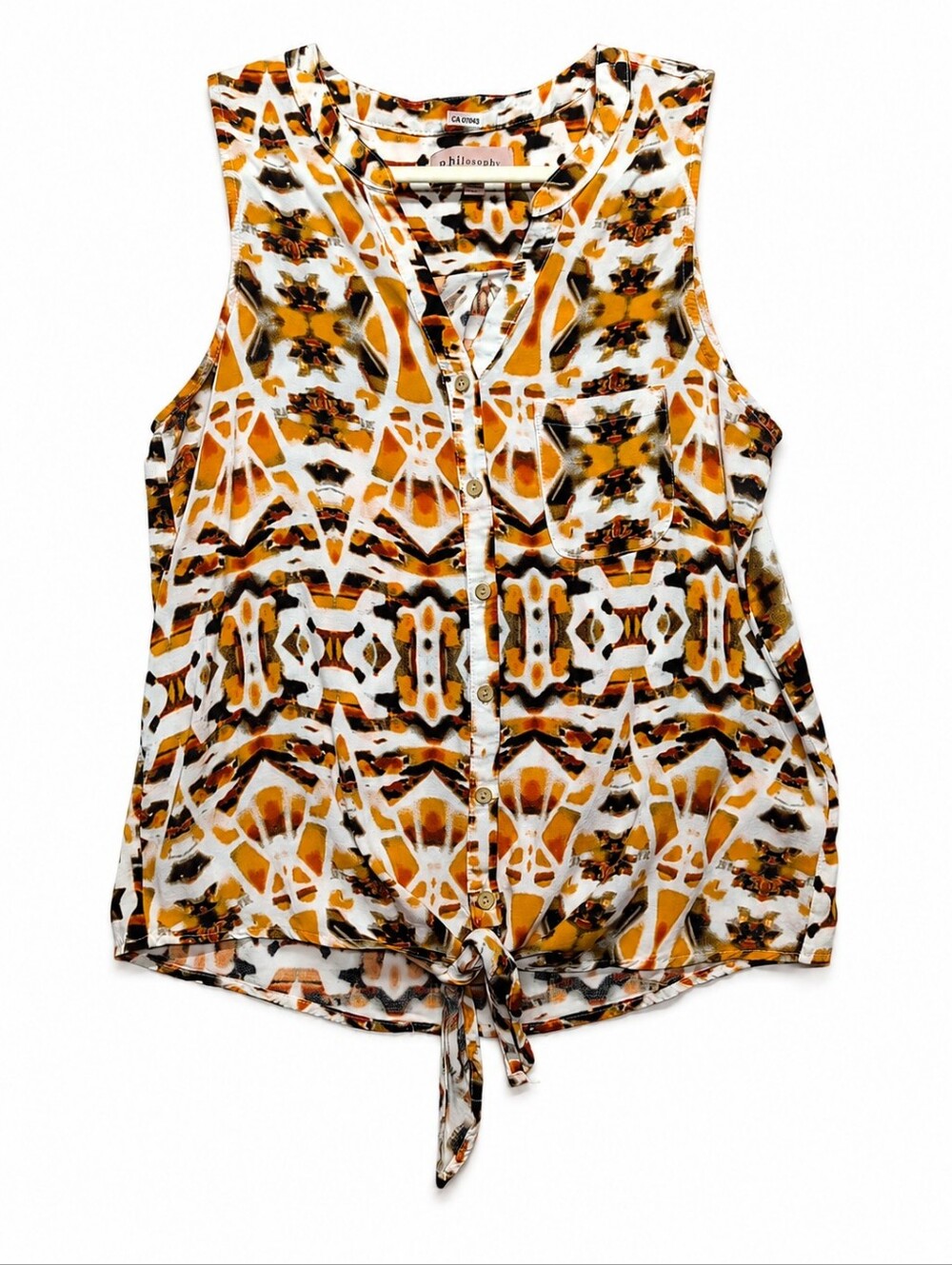 Philosophy Orange & White Printed Tie-Hem Sleeveless Top